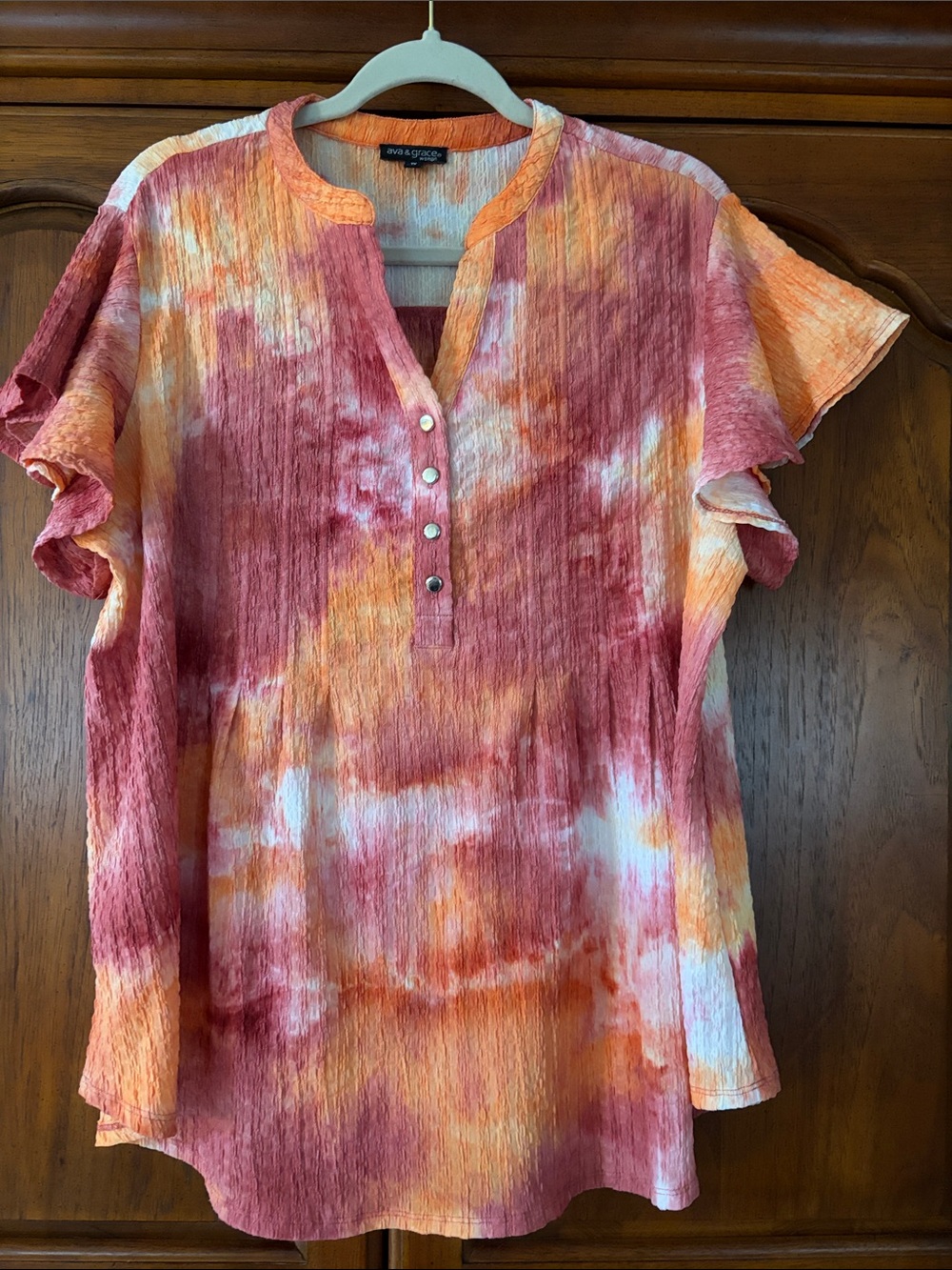 Ava & Grace Women’s Tie-Dye Tunic Top in Pink, White,Yellow & Orange - Size 1X